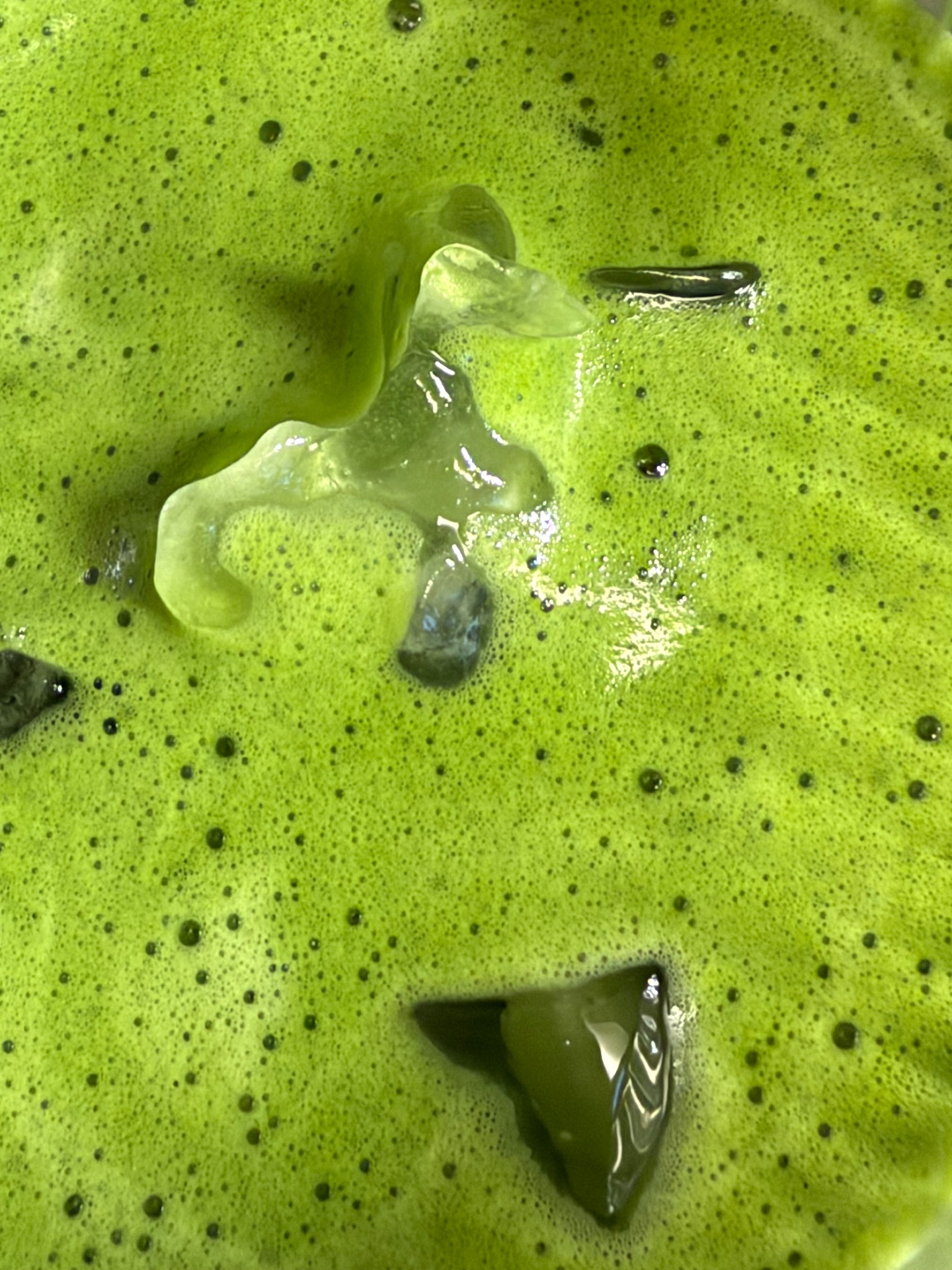 Närbild av skummad iskall matcha med isbitar